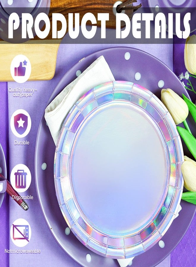 Meanplan 100 Pcs Iridescent Party Plates Paper Plates 9 Inch Round Disposable Dessert Plates Dinner Appetizer Plates for Cake Salad Pizza Birthday Home Wedding Parties Events Celebrations Decoration - Image 5