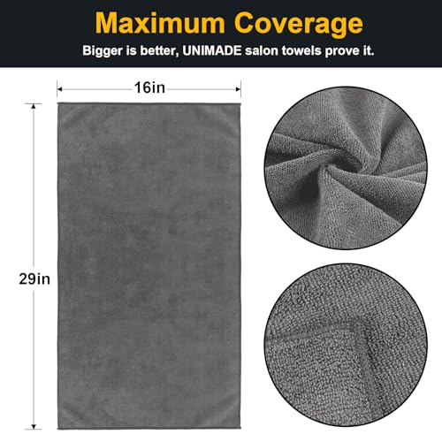 UNIMADE Salon Towels 24 Pack Super Soft Microfiber Gym Towels Highly Absorbent HairDrying Cloth for Gym Bath Spa Use and Home Beauty Care Grey 16x29 inch - Image 3