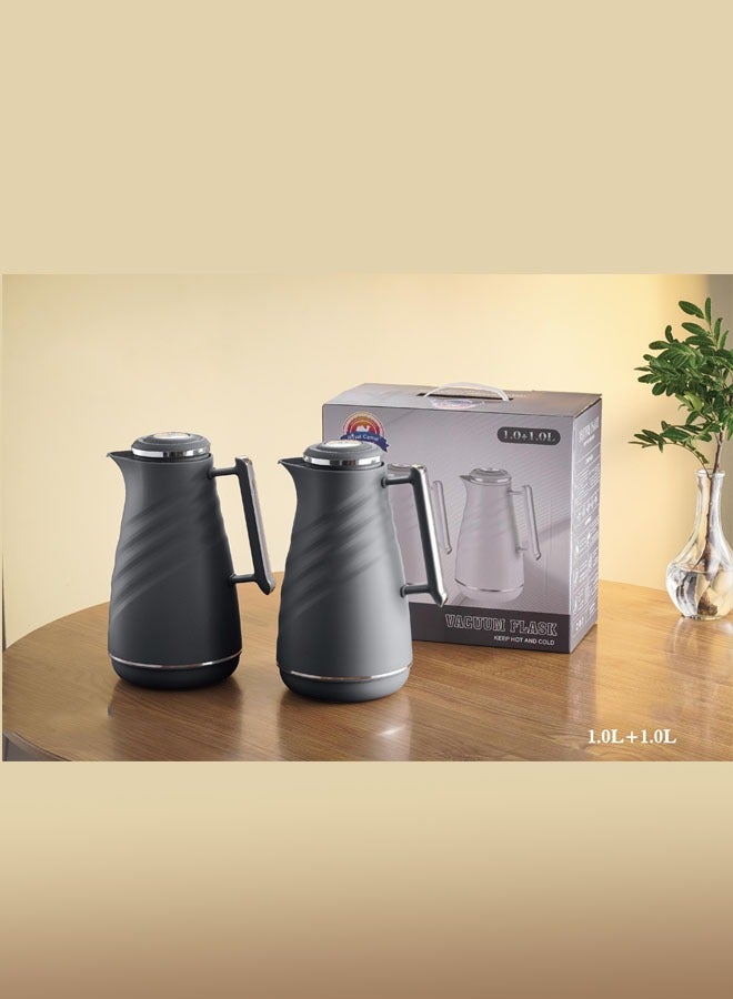 Luxury Thermal Carafe Set - 2 Vacuum Flasks (1.0L Each), Elegant Dark Gray Design, Keeps Hot & Cold for Hours, Perfect for Coffee, Tea & Premium Gatherings
