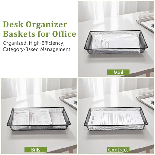 AZFUNN Office Metal Mesh Basket for Desk, Single Paper Tray Organizer, Turn in Trays Classroom, Flat Mail Letter Storage Basket for Office Home Drawers School, Black (1 Pack) - Image 5