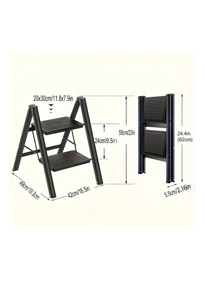 Sharpdo A strong and durable metal ladder with 2 steps made of aluminum alloys, featuring a foldable design with non-slip treads that can support a weight of 150 kg. It's easy to store and move with a space-saving design that requires no assembly, suitable for all household, commercial, kitchen, and office tasks. It's ideal for storing and cleaning plants; additionally, it can be used as a display unit or plant holder  - Image 5