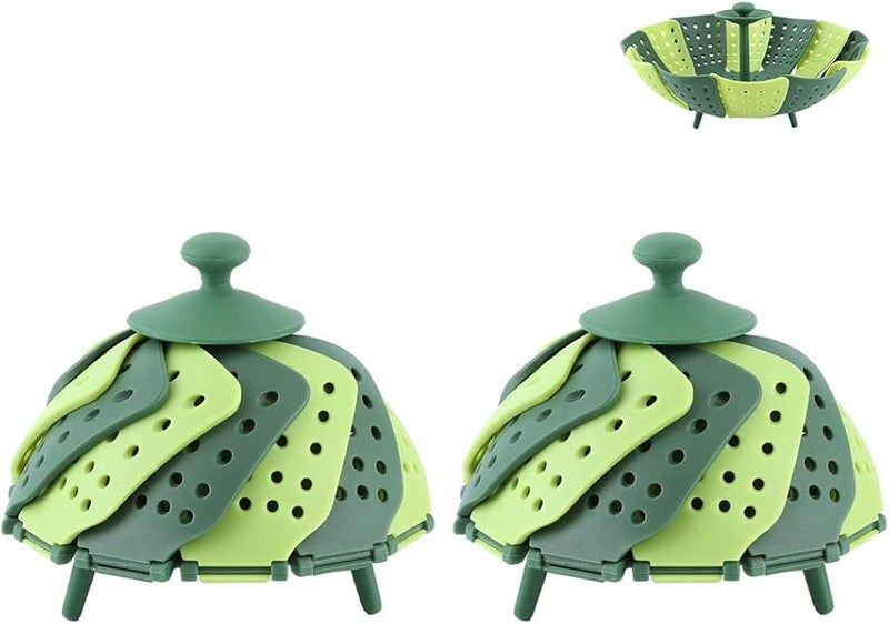 2 قطعة من سلة الحوض القابلة للطي، مصفاة الخضار والفواكه، حامل من البلاستيك PP والمطاط، لأواني الطهي والأطباق - Image 2