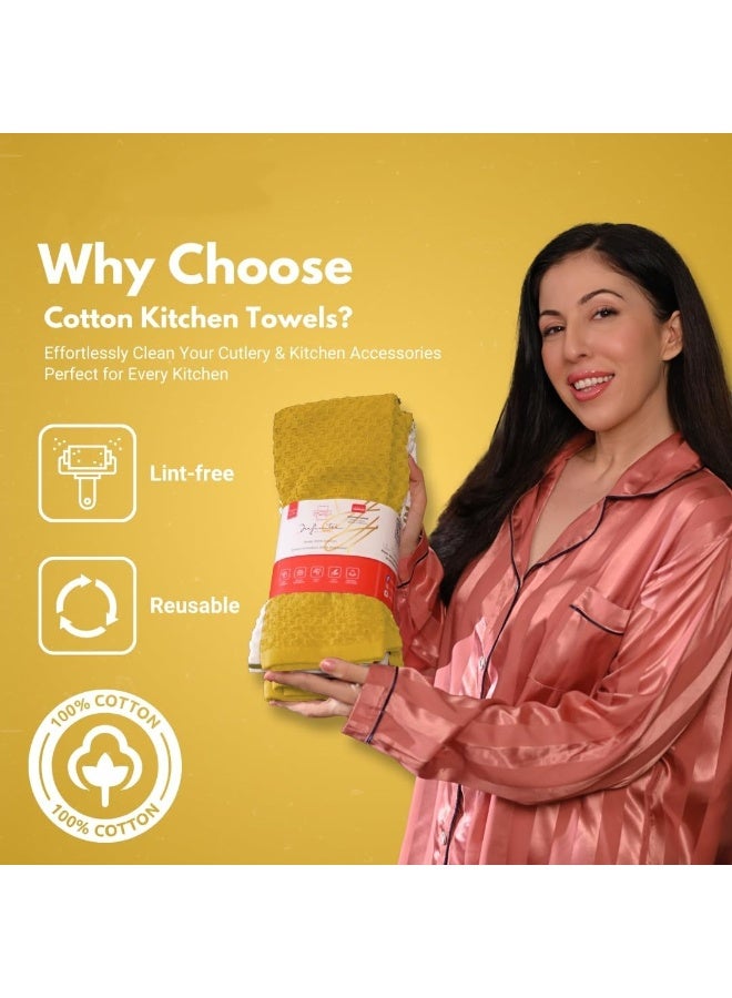 سوفام مناشف المطبخ الفاخرة -حزمة من 6،100 ٪ قطن 40 سم × 64 سم طبق ممتص -425 GSM مناشف الشاي، مناشف مطبخ تيري -قماش صحن أصفر. - Image 2