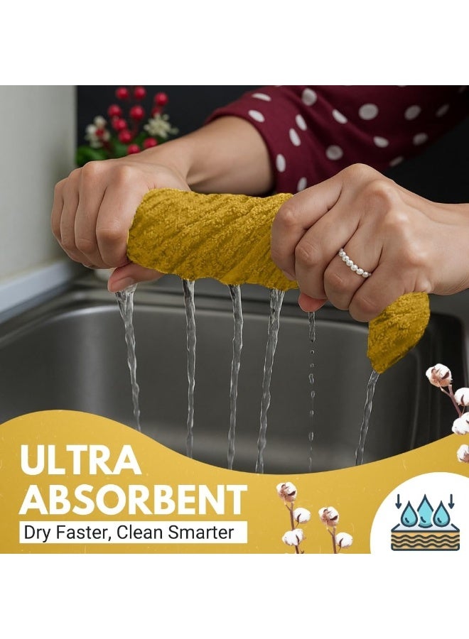 سوفام مناشف المطبخ الفاخرة -حزمة من 6،100 ٪ قطن 40 سم × 64 سم طبق ممتص -425 GSM مناشف الشاي، مناشف مطبخ تيري -قماش صحن أصفر. - Image 3