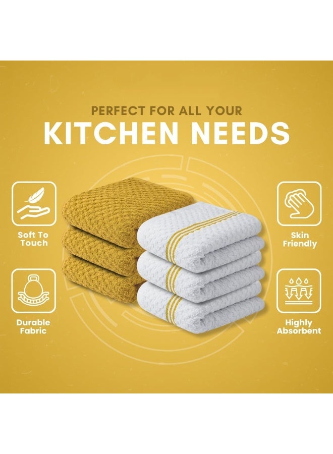 سوفام مناشف المطبخ الفاخرة -حزمة من 6،100 ٪ قطن 40 سم × 64 سم طبق ممتص -425 GSM مناشف الشاي، مناشف مطبخ تيري -قماش صحن أصفر. - Image 5