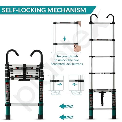 Plantex 2m (6.5 ft.) Aluminium Telescopic Ladder/7-Steps Portable Ladder with Removable Hooks/Foldable Multipurpose Collapsible Ladder for Home & Outdoor Use/2 Years of Warranty - (Green) - Image 2