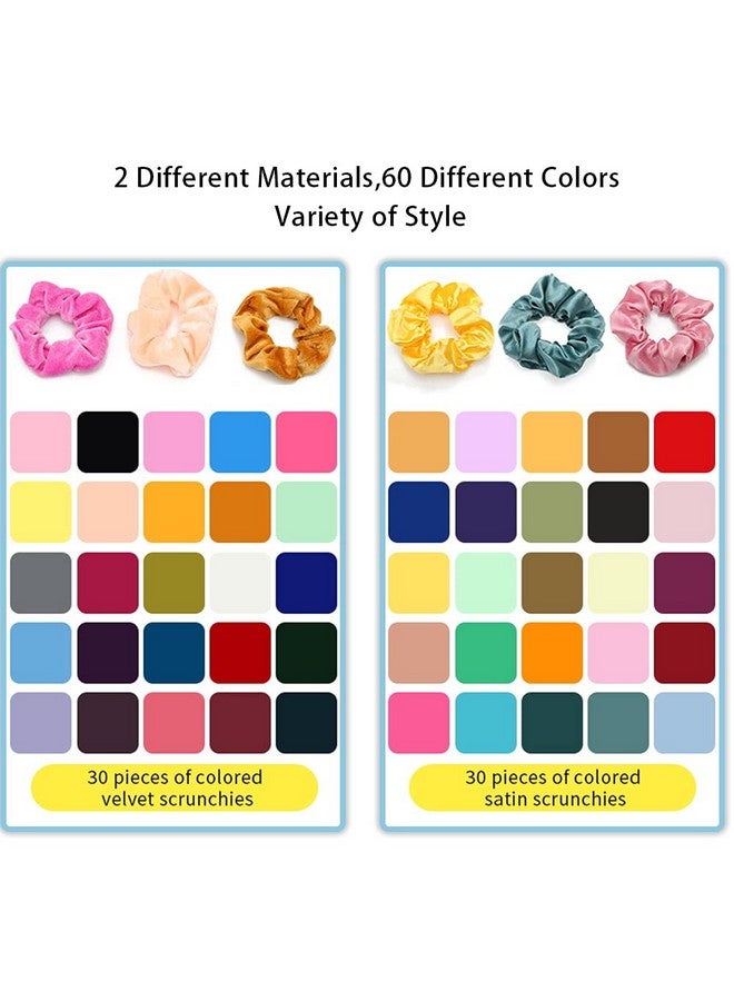 Yanwenx 60 Pcs Scrunchies Soft Velvet Scrunchies And Satin Hair Scrunchies For Girls Silk Elastic Hair Ties Scrunchies For Women Hair Accessories With Gift Bag - Image 3