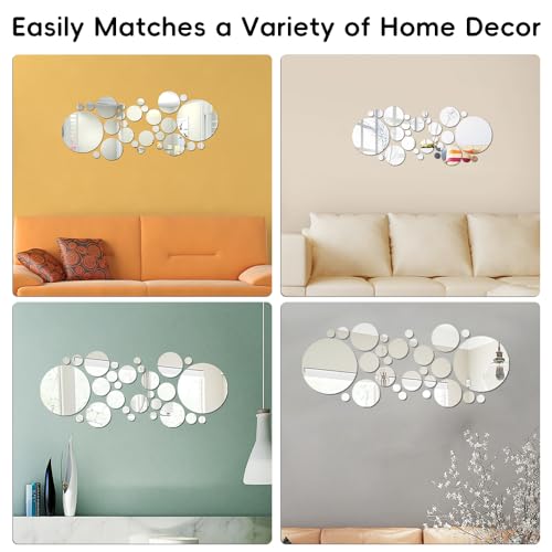 DIBALIYI 32 Pcs Acrylic Mirror Wall Stickers, Removable Wall Decal Mirror Set, Bathroom Wall Sticker Art, Circle Ceiling Mirrors for Bedroom, Home, Living Room, Sofa TV Background Decor (Small) - Image 3