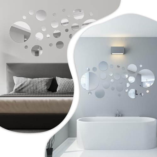 DIBALIYI 32 Pcs Acrylic Mirror Wall Stickers, Removable Wall Decal Mirror Set, Bathroom Wall Sticker Art, Circle Ceiling Mirrors for Bedroom, Home, Living Room, Sofa TV Background Decor (Small) - Image 5