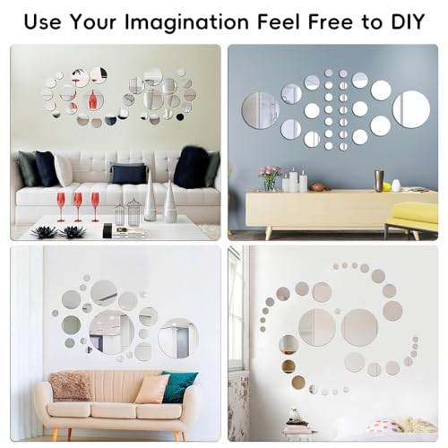 DIBALIYI 32 Pcs Acrylic Mirror Wall Stickers, Removable Wall Decal Mirror Set, Bathroom Wall Sticker Art, Circle Ceiling Mirrors for Bedroom, Home, Living Room, Sofa TV Background Decor (Small) - Image 2