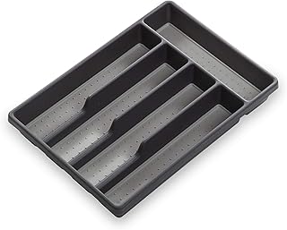 BINO 5-Slot Silverware Organizer - Grey, Small - Utensil Drawer Organizer with Soft Grip Lining - Image 1