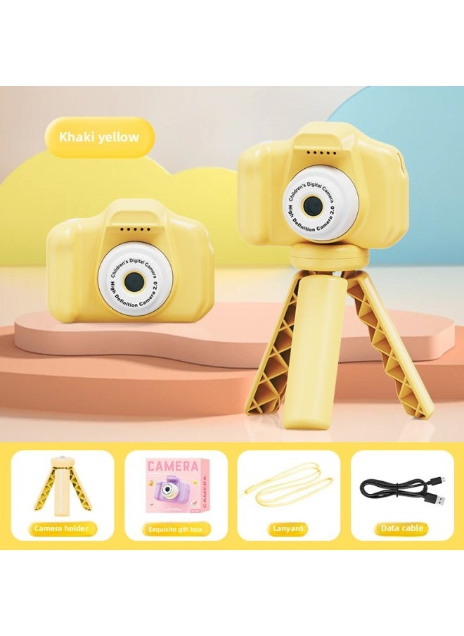 Children's Camera Can Take Pictures And Video HD SLR Digital Camera Cartoon Mini Camera Toy Birthday Gift-Color:Khaki Yellow-Specifications:Dual Camera With Stand  - Image 1