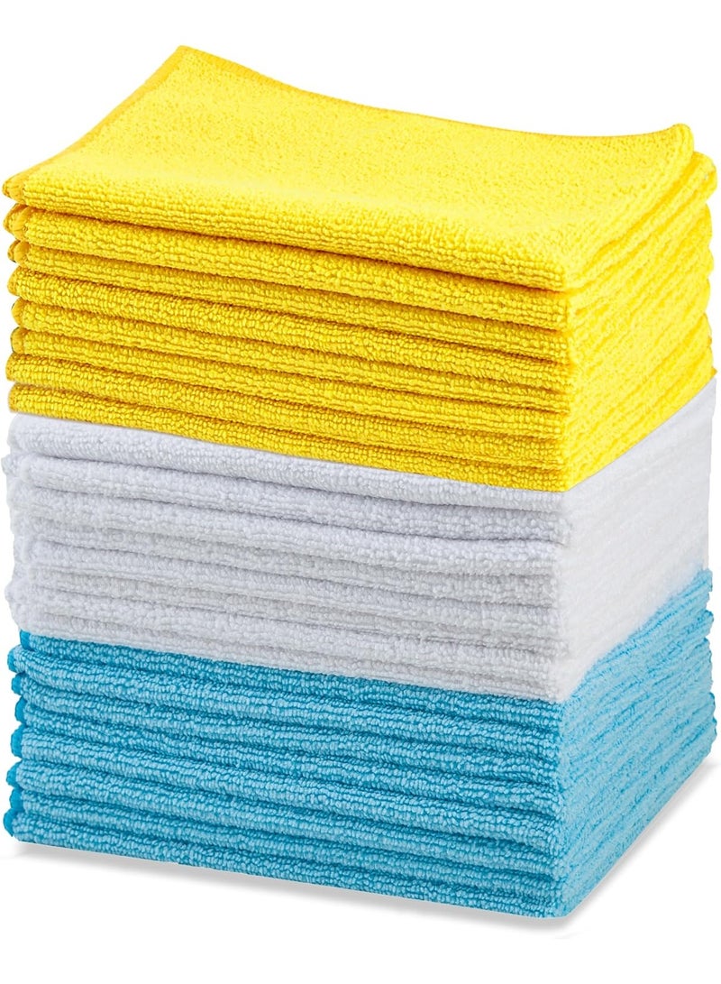 Beauenty Microfiber Cleaning Cloth, Non-Abrasive, Reusable and Washable, Pack of 24, Blue/White/Yellow, 30 x 30 cm - Image 1
