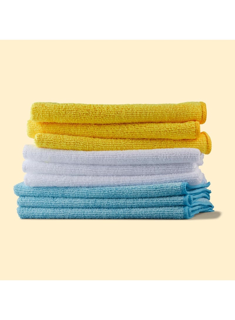 Beauenty Microfiber Cleaning Cloth, Non-Abrasive, Reusable and Washable, Pack of 24, Blue/White/Yellow, 30 x 30 cm - Image 5