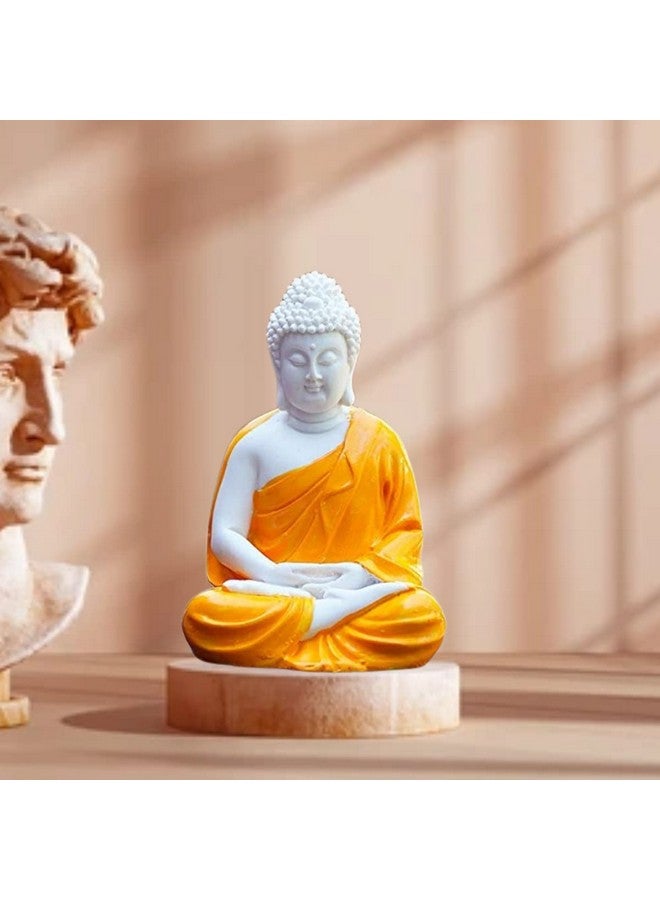 The Advitya Buddha Statue Sitting | Gift Items Premium Rare Handcrafted Polymarble Meditation/Dhyan Lord Figurine/Idol | Decorative/Fengshui/Showpiece (Orange, 5.5-inch) Pack of 1 (Orange), Idol - Image 2