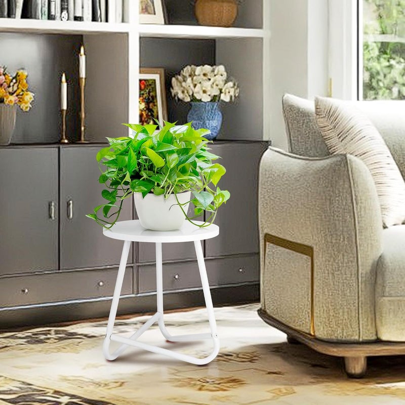 HDANI 35 cm Round Plant Stand, Flower Stand, Set of 2, Plant Shelf Made of Wood and Metal, Modern Shelf for Indoor Plants for Living Room, Balcony and Office, White - Image 5