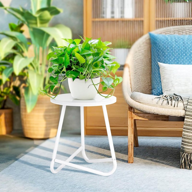 HDANI 35 cm Round Plant Stand, Flower Stand, Set of 2, Plant Shelf Made of Wood and Metal, Modern Shelf for Indoor Plants for Living Room, Balcony and Office, White - Image 4
