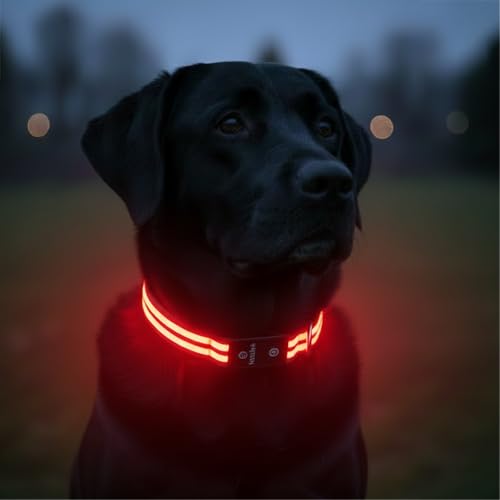 Tractive LED Light Up Dog Collar USB Rechargeable Waterproof (Red) - Image 1