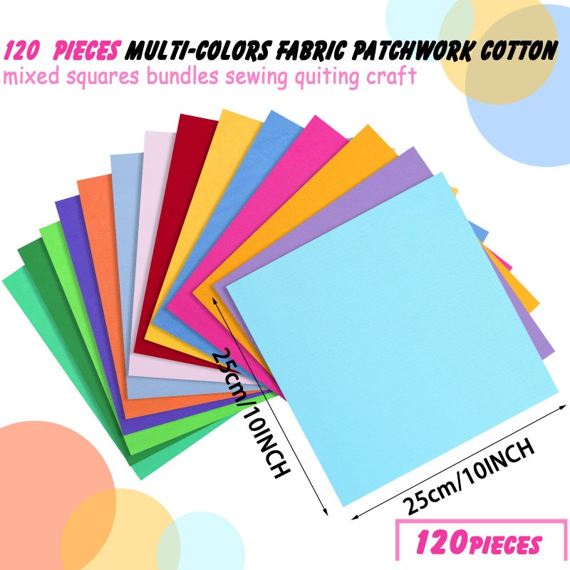 Tudomro 120 Pcs 10 x 10 Inch Solid Multicolor Cotton Fabric Bundles Squares Fat Quarters Precut Quilting Fabric Sewing Material Color Analysis Draping Kit for Beginner DIY Sewing Patchwork Craft - Image 2