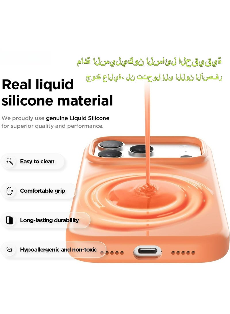 غطاء سيليكون سائل مخصص لهاتفiPhone 17 Pro Max، متوافق مع خاصية MagSafe، مقاوم للصدمات، لا يظهر البصمات ولا يصفر مع الوقت، باللون البرتقالي - Image 2