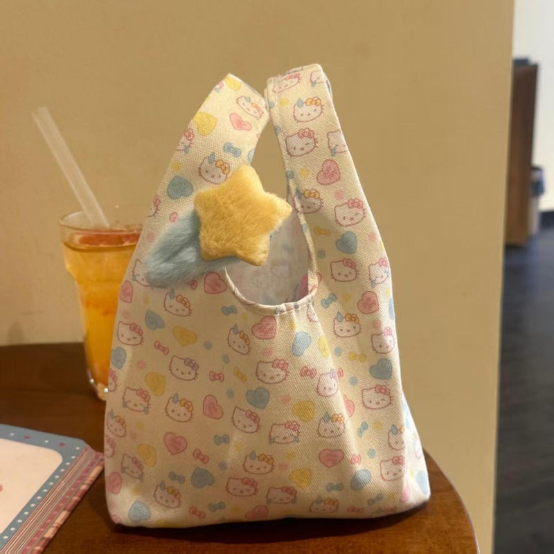 Cute Hello Kitty Print Canvas Wristlet Tote Bag for Women, Large Capacity - Image 5