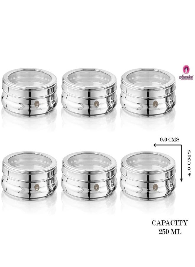 Ammantran Stainless Steel Food Grade Container, See Thru Jenny Puri Dabba, Ideal for Storing Snacks, Chocolates, Dry Fruits and Carrying for Travel, Picnic, School, Office [250ml, 6pcs] - Image 2
