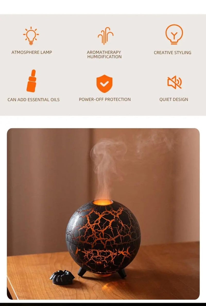 FLOJOY Asian 200ML 3D Fire Flame Planet Essential Oil fire Diffuser Humidifier works USB with 7 Cracked Colour changing Led Light Cool Mist Mini Portable Diffuser for Home Office Bedroom Spa Gyms - Image 2