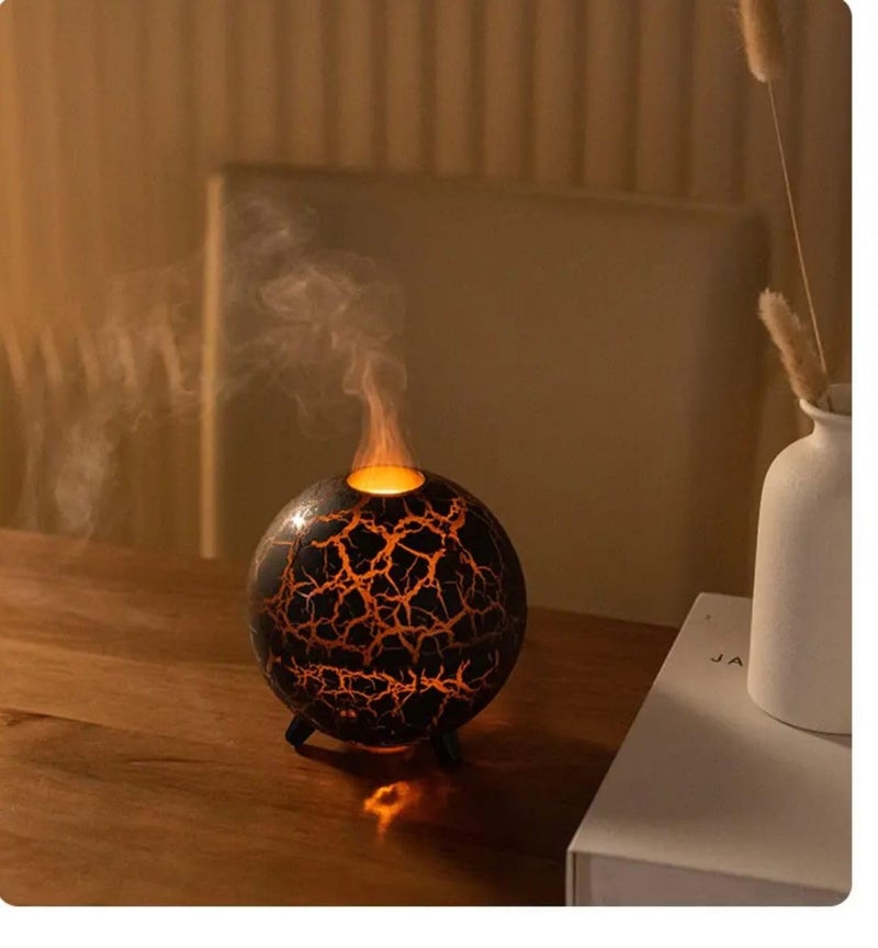 FLOJOY Asian 200ML 3D Fire Flame Planet Essential Oil fire Diffuser Humidifier works USB with 7 Cracked Colour changing Led Light Cool Mist Mini Portable Diffuser for Home Office Bedroom Spa Gyms - Image 1