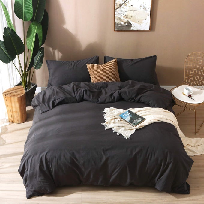 FYDREAMS 100 WASHED COTTON DUVET COVER FOR WEIGHTED BLANKET 60X80 INCHES WITH 8 TIES ZIPPER ON LONG SIDEBLACK GREYJUST DUVET COVER