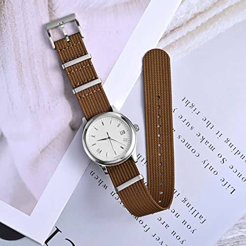 ANNEFIT Nylon Watch Band 18mm OnePiece Waterproof Military Watch Straps with Heavy Silver Buckle Brown - Image 3
