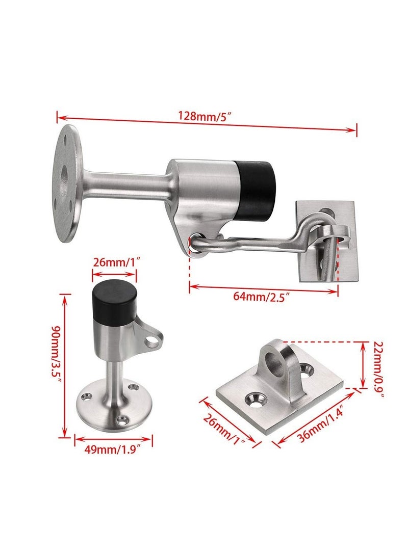Heavy Duty Door Stopper with Hook, Stainless Steel Doorstop Wall Mounted Doorstop Rubber Buffer Door Stop Heavyweight Doorstop Hooked Door Stop Wall Attachment Doorstop for Home & Office Use - Image 2