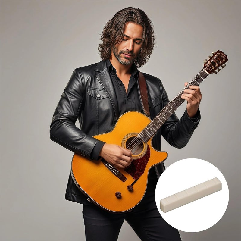 Classical Acoustic Guitar Bridge Saddle And Nut Set, Ox Bone Material For Optimal String Adjustment, Replacement Parts For Musicians - Image 2