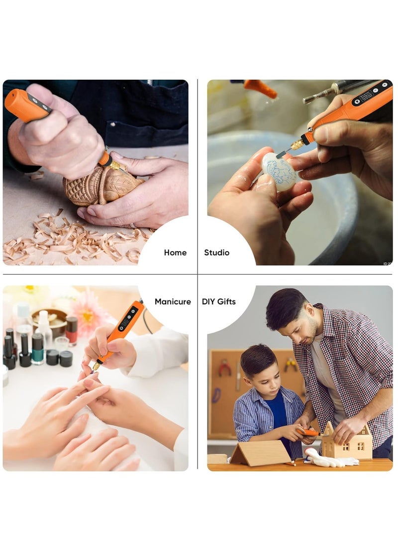 SYOSI طقم أدوات دوارة، لاسلكية 5 سرعات متغيرة وكابل شحن USB أدوات دوارة صغيرة، 3.7 فولت مع 45 قطعة ملحقات للقطع، الحفر، الصنفرة، النقش، التلميع والحرف اليدوية برتقالي  - Image 4