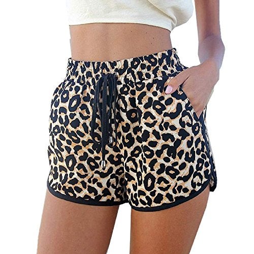 Kafeimali Women's Fashion Summer Leopard Beach Shorts Casual Short Pants (L) - Image 1