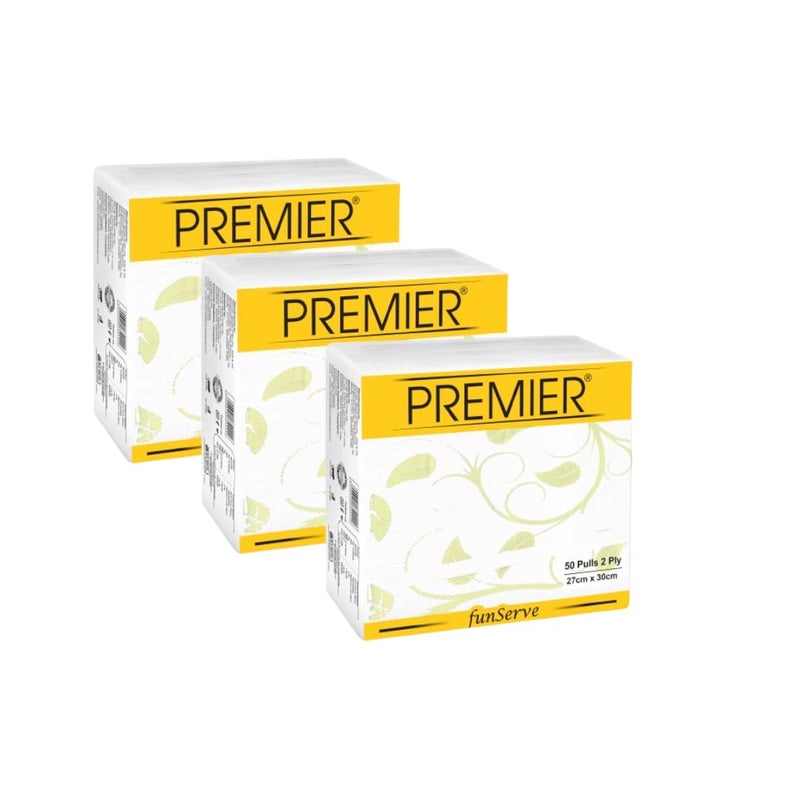 Premier مناديل فن سيرف 50 سحب (عبوة من 3)، مناديل طاولة ناعمة وامتصاصية 2 طبقة، 150 سحب (300 ورقة) | مناديل ورقية قابلة للتخلص للاستخدام اليومي في التجمعات، الحفلات، المنزل، المكاتب - Image 1