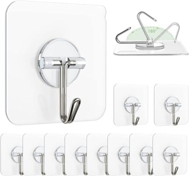 Zulaxy Photo Frame Hooks for Wall Without Drilling, 10 Pack Self Adhesive Hooks for Wall Heavy Duty Strong Nail Free for Hanging Photo Frame (Hanging Hook, Transparent) Stainless Steel - Image 3