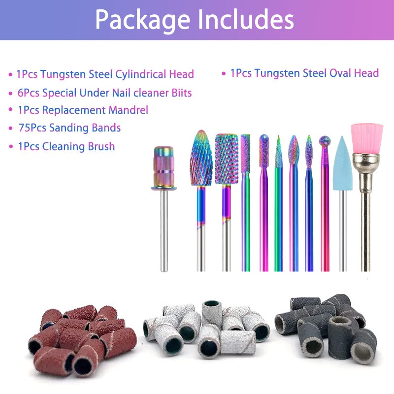 BQAN Nail Drill Bits, 10Pcs 3/32 in Carbide Professional Drill Bit Set for Nail Tech, Remove Acrylic Gel Nails, Manicure with 75Pcs File Sanding Bands (#80#120#180 Grits) - Image 5