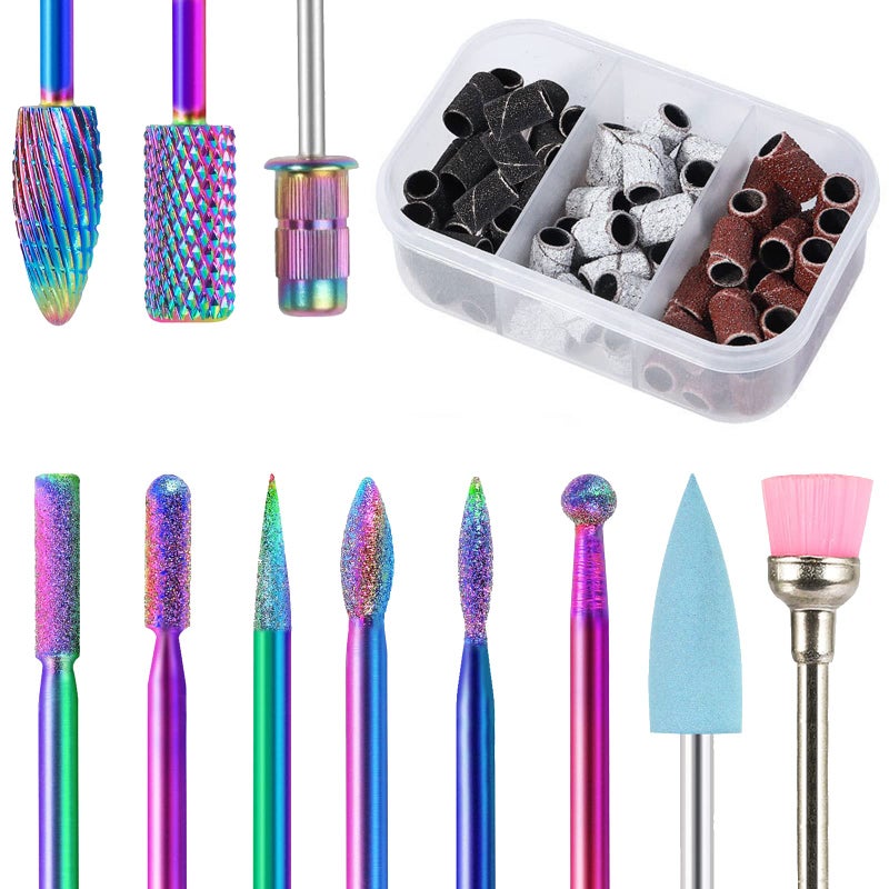 BQAN Nail Drill Bits, 10Pcs 3/32 in Carbide Professional Drill Bit Set for Nail Tech, Remove Acrylic Gel Nails, Manicure with 75Pcs File Sanding Bands (#80#120#180 Grits) - Image 1