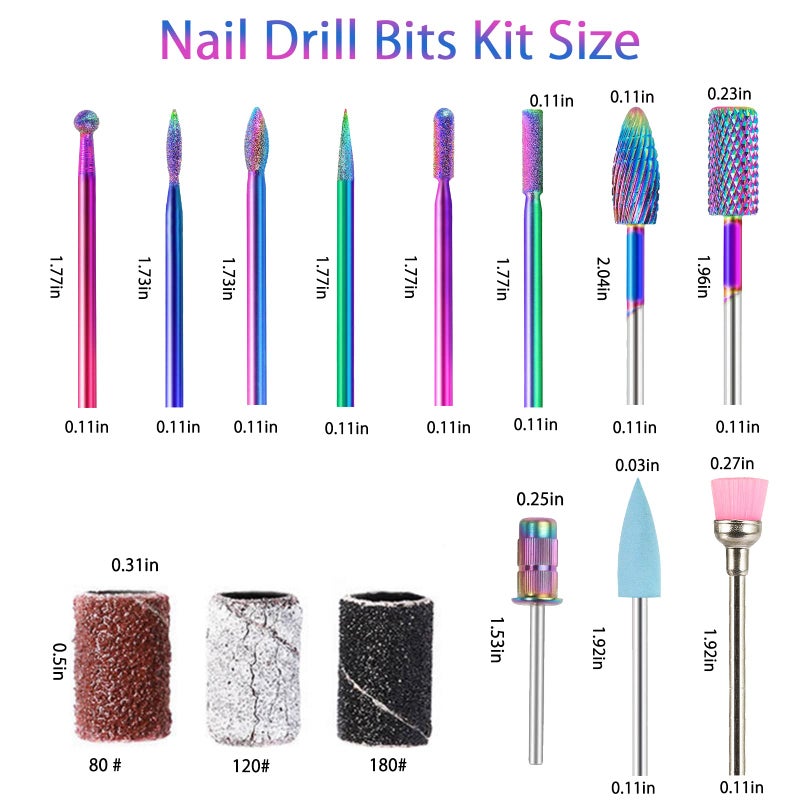 BQAN Nail Drill Bits, 10Pcs 3/32 in Carbide Professional Drill Bit Set for Nail Tech, Remove Acrylic Gel Nails, Manicure with 75Pcs File Sanding Bands (#80#120#180 Grits) - Image 2