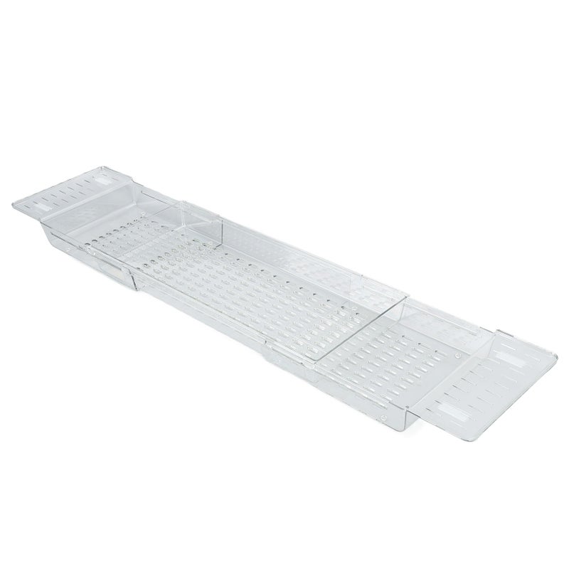 Bathtub Tray Table Extendable Draining Large Capacity Waterproof Bath Shelf for Bathroom Transparent - Image 2