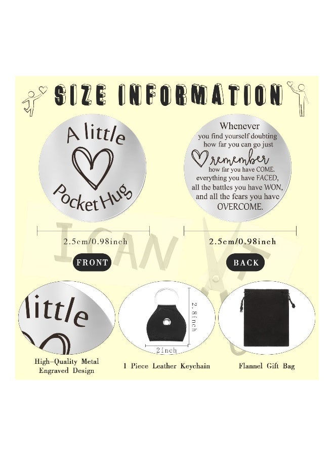Pocket Hug Token Long Distance Relationship Keepsake Stainless Steel Double Sided Inspirational Gift with PU Leather Keychain - Image 2