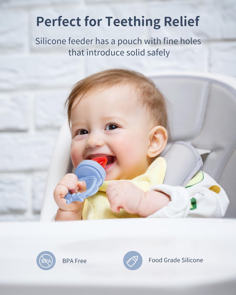 melican Silicone Baby Fruit Food Feeder (2 Pack) with Freezer Nibble Tray, Breastmilk Popsicle Molds for Baby Teething Relief, Silicone Feeder for Safe Infant Self Feeding, BPA Free, Dishwasher Safe, 3 Month+ - Image 2