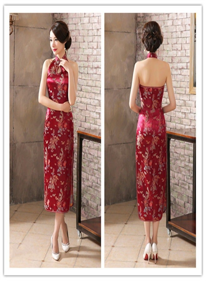 Loquat Dragon And Phoenix Sleeveless Dress Wine Red  - Image 3
