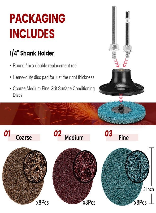 SI FANG 25Pcs 3 inch Roloc Sanding Discs Set,Fine Medium Coarse Grit Discs Surface Conditioning Discs R-Type Quick Change Disc with 1/4'' Roloc Disc Pad Holder for Die Grinder - Image 2
