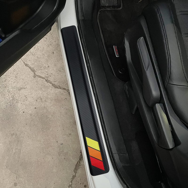 MOCHENT Tricolor Door Sill Protectors for Toyota Tacoma TRD 4Runner Tundra Rav4 Highlander Accessories, Carbon Fiber Front/Rear Door Sill Plate Guard, Retro Stripe Door Entry Guard Stickers(4 Pcs) - Image 5