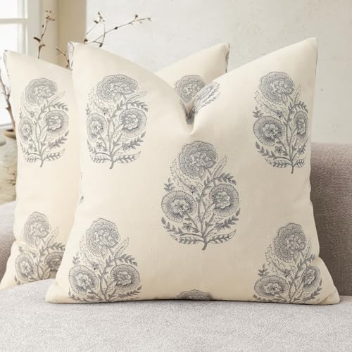 YCOLL Vintage Floral Print Pillow Covers 20x20 Set of 2 Patterned Accent Decorative Cushion Covers Modern Farmhouse Throw Pillow Covers for Sofa Couch Chair Bed Living Room Home Decor Quiet Gray - Image 1