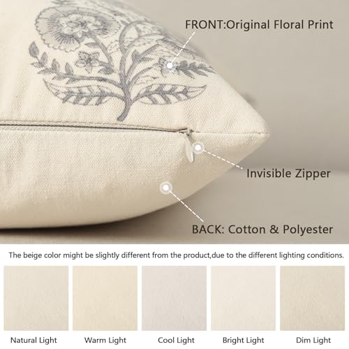 YCOLL Vintage Floral Print Pillow Covers 20x20 Set of 2 Patterned Accent Decorative Cushion Covers Modern Farmhouse Throw Pillow Covers for Sofa Couch Chair Bed Living Room Home Decor Quiet Gray - Image 3