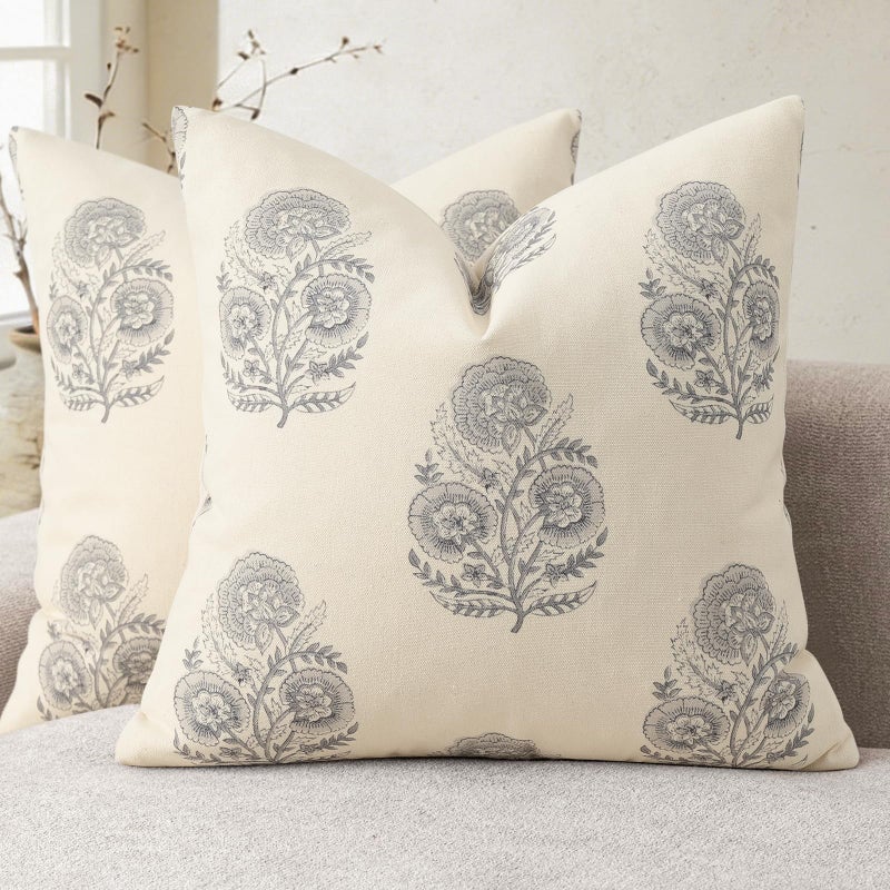 YCOLL Vintage Floral Print Pillow Covers 20x20 Set of 2 Patterned Accent Decorative Cushion Covers Modern Farmhouse Throw Pillow Covers for Sofa Couch Chair Bed Living Room Home Decor Quiet Gray - Image 2