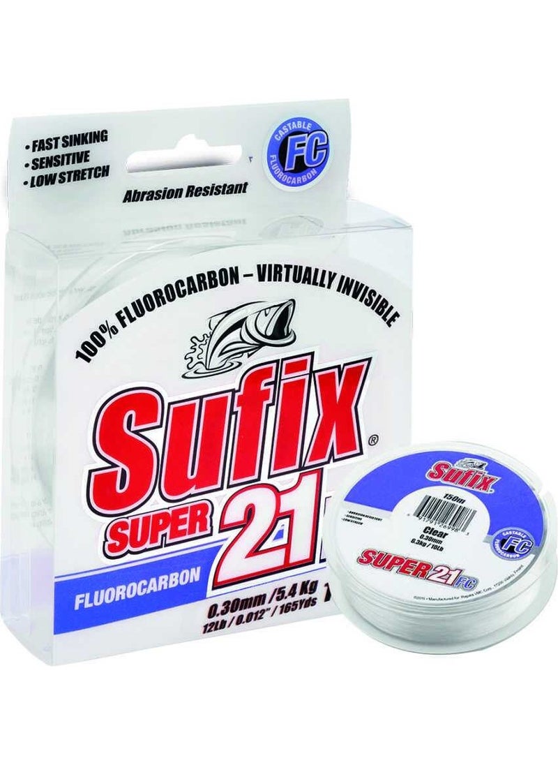 Sufix - Super 21 Fluorocarbon Fishing Line CLEAR-0.30MM - 100MT - 7.5kg - Image 1