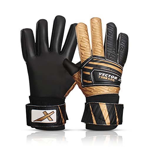 Vector X Tornado Adult Goalkeeper Gloves,Strong Grip for The Toughest Saves,Finger Protect to Give Protection to Prevent Injuries Made with Latex and Foam Use for Football,Color-Black-Gold- Size-8 - Image 1